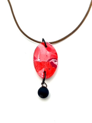 Shaded Red Oval Shaped Pendant with Black Bead - image2